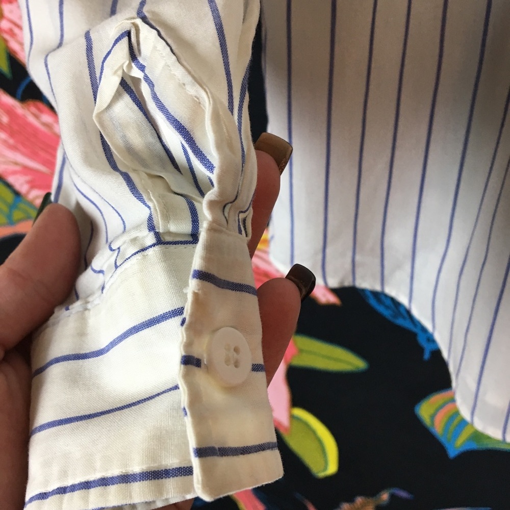 VINTAGE / Pin Stripe Peter Pan Collar Blouse - Picture 4 of 5